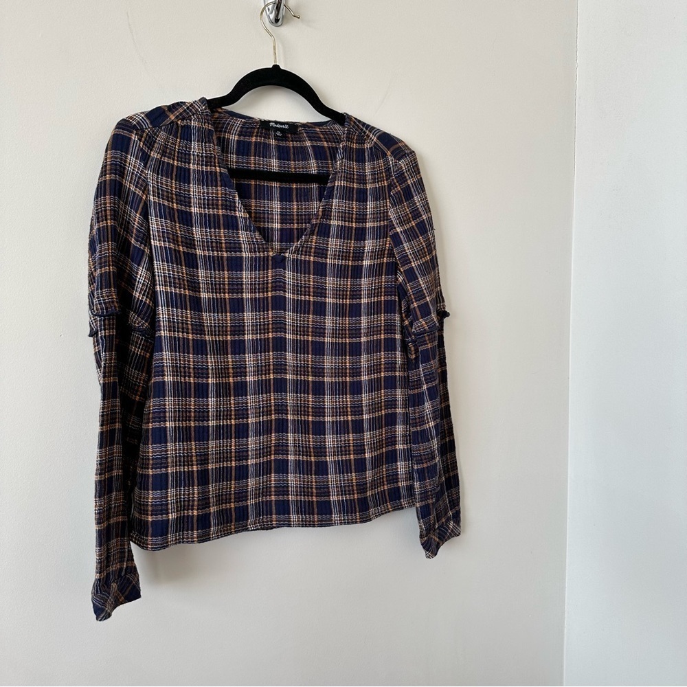 Madewell-Plaid V-Neck Ruffle Top - Picture 4 of 10